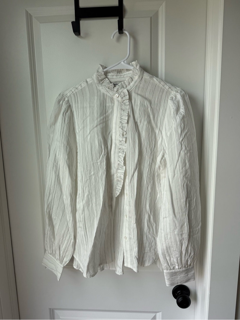 Madewell Cream Button-Up Blouse with Black Pinstripes